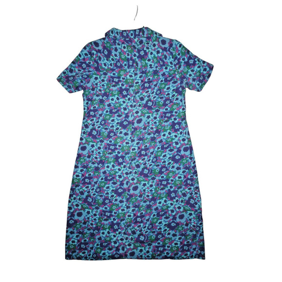 Vintage 90s Floral Polo Collar Mini Dress | Bright Blue Purple Green Print |M - Picture 3 of 5